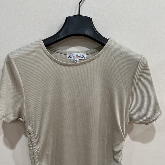 Forever 21 Poof Women’s Ruched Drawstring T-Shirt Dress Bodycon Tibbed Taupe M - Picture 7 of 9